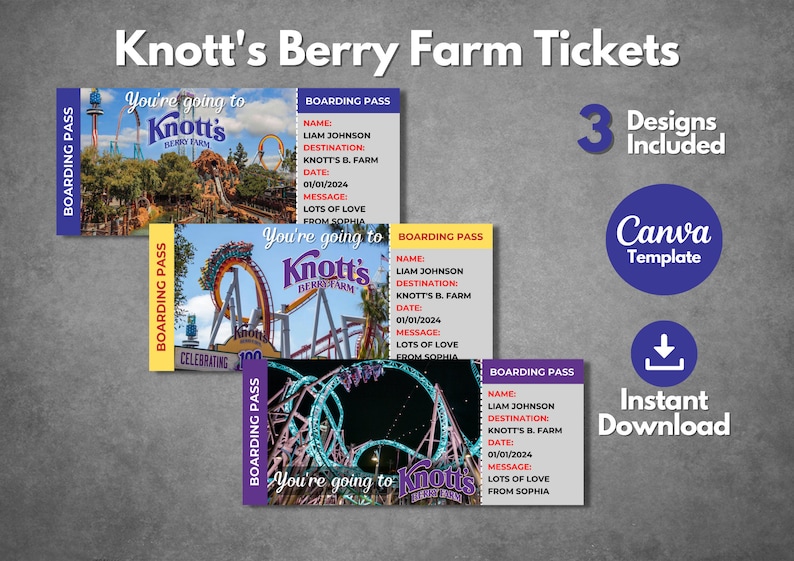 Editable Knotts Berry Farm Surprise Ticket Template, Printable Knott's ...