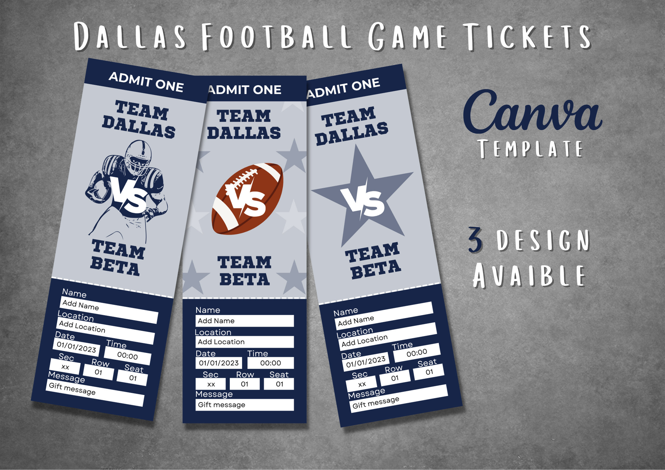 Editable Dallas Football Game Tickets Templates, Printable Dallas Texas Editable Dallas Football Game Tickets Templates, Printable Dallas Texas