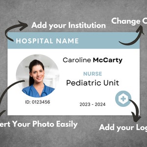 Editable ID Badge Template, Custom ID Card Template, Printable ID Badge with Photo, Profession and Staff Name Card, Canva Template
