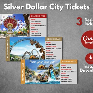 Bearbeitbare Silver Dollar City Überraschungsticketvorlage, druckbare Silver Dollar City Bordkartenvorlage, Silver Dollar City Urlaubsreise