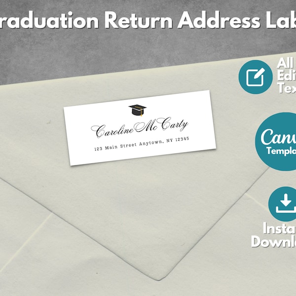 Editable Graduation Return Address Label Template, Printable Graduation Return Address Sticker, Grad Return Label Tags Makers Canva Template