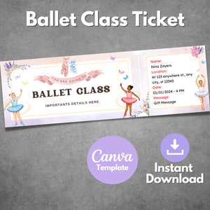 Bearbeitbare Ballettschulungskarte Vorlage, druckbare Ballettstunde Überraschungsgeschenkkarte, benutzerdefinierte Tanzklasse Gutschein, Canva Vorlage