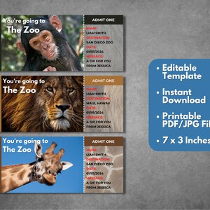 Editable Surprise Zoo Tickets Template, Printable Zoo Trip Gift Ticket Reveal, Animal Safari ...