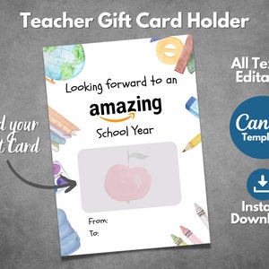 Bearbeitbare Lehrer-Geschenkkartenhalter-Vorlage, druckbarer toller Geschenkkartenhalter, individuelle „Vorwärtsschauendes Schuljahr“-Karte, Canva-Vorlage