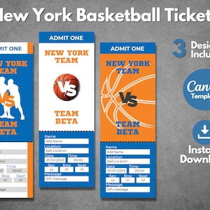 Bearbeitbare New Yorker Basketball-Ticketvorlagen, druckbare Eintrittskarten für ein New Yorker Basketballspiel, Vorlage für einen Sport-NBA-Spielgeschenk-Ticketpass