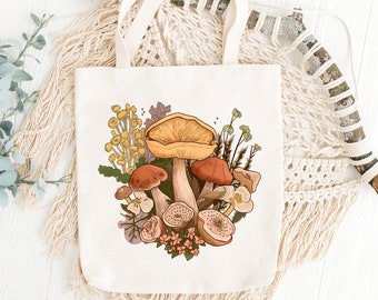 Mushroom Tote Bag, Cottagecore Tote Bag, Canvas Tote Bag, Eco Friendly Bag, Aesthetic Tote Bag, Mushroom Gift Tote Bag, Nature Lover Gift
