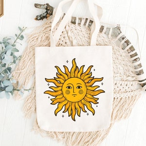 Celestial Sun Canvas Tote Bag, Celestial Bag, Boho Sun Tote, Celestial Sun Tote Bag, Sun Tote Bag, Astrology Sun Canvas Tote, Gift for Her