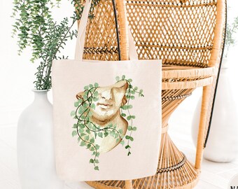 Floral Art Tote Bag, Statue Art Bag, Greek Statue Tote Bag, Michelangelo Tote Bag, Artist Bag, Canvas Tote Bag, Gift For Art Lovers,Gift Bag
