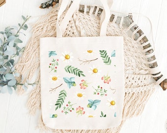 Wildflower Tote Bag, Floral Botanical Tote Bag, Flower Shoulder Bag, Women Gift Bag, Shopping Tote Bag, Flower Tote Bag, Aesthetic Tote Bag