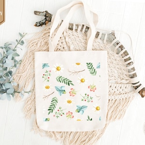 Wildflower Tote Bag, Floral Botanical Tote Bag, Flower Shoulder Bag, Women Gift Bag, Shopping Tote Bag, Flower Tote Bag, Aesthetic Tote Bag