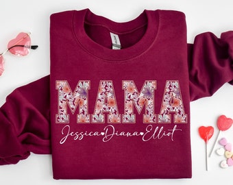Custom Floral Mama Sweatshirt, Mama Sweatshirt, Floral Mama Sweatshirt, New Mom Gift, Mother's Day Gift, Birthday Gift for Mom, Mama Sweater