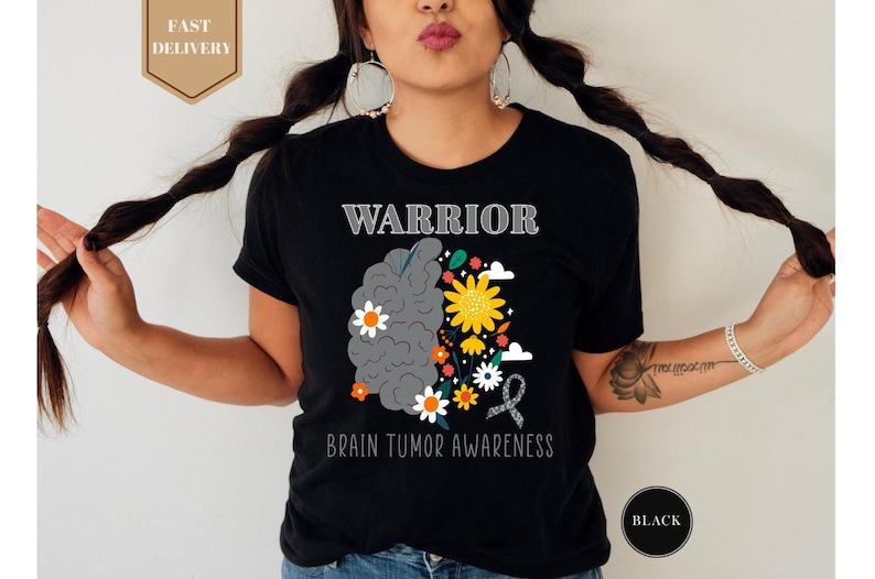 Brain Tumor Warrior Shirt, Brain Cancer Awareness Shirt, Brain Cancer Support Shirt, Brain Cancer Survivor Shirt, Brain Cancer Gray Ribbon