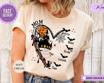 Custom Halloween Grandma With Grandkids Name Shirt, Personalized Mom Halloween Tshirt, Halloween Nana Shirt, Family Shirts, Gift for Grandma