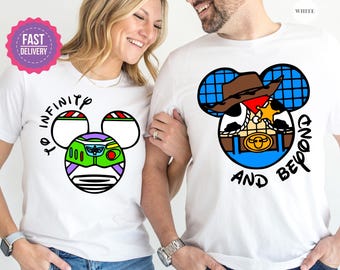 Custom Toy Story To Infinity And Beyond Couple T-Shirt, Toy Story Buzz And Jessie Shirt, Matching Couple Shirt, Family Vacation T-Shirt