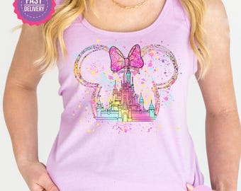 Disney Watercolor Tank Top, Disney Minnie Ears Tank Top, Disney Princess Women Tank, Disney Girls Trip, Princess Castle Tank Tops