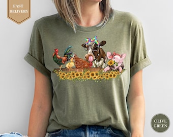 Farm Shirt, Cow Shirt, Chicken TShirt, Cute Animal Farm Tees, Farm Animal Shirt, Farm Gift Tee, Farmer Shirt, Farm Outfit, Gift for Her
