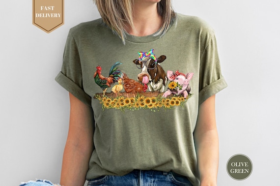 Farm Shirt, Cow Shirt, Chicken TShirt, Cute Animal Farm Tees, Farm Animal Shirt, Farm Gift Tee, Farmer Shirt, Farm Outfit, Gift for Her