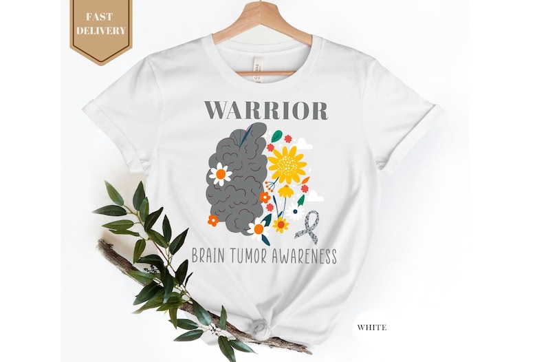 Brain Tumor Warrior Shirt, Brain Cancer Awareness Shirt, Brain Cancer Support Shirt, Brain Cancer Survivor Shirt, Brain Cancer Gray Ribbon