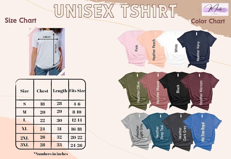 a women's t - shirt with the size chart for each shirt