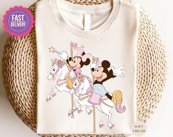 Cute Mickey Minnie Carousel Shirt, Watercolor Unicorn Disney Shirt, Disney Magical Carousel Tee,  Minnie Mouse Disney Shirt, Gift for Girls