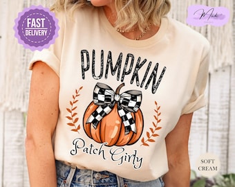 Pumpkin Patch Girly Shirt, Pumpkin Shirt, Halloween Shirt, Fall Shirts, Coquette Pumpkin Shirt, Pumpkin Patch Shirt, Pumpkin Bow Shirt