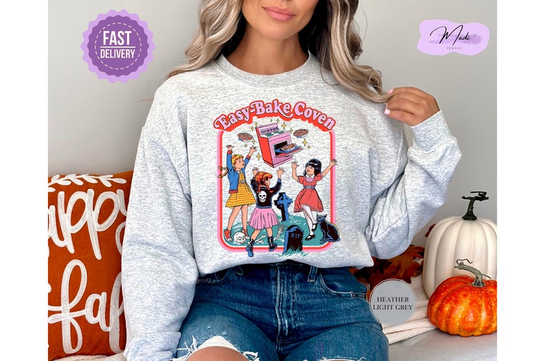 Easy Bake Coven 90s Horror Movie Fan Sweatshirt, Halloween Sweatshirt, Scary Halloween Crewneck, Witchy Vibes Sweatshirt, Spooky Season Gift