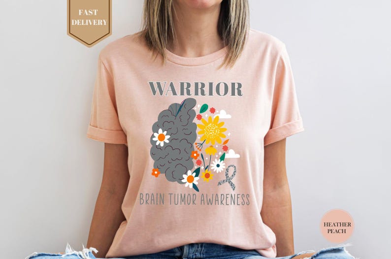Brain Tumor Warrior Shirt, Brain Cancer Awareness Shirt, Brain Cancer Support Shirt, Brain Cancer Survivor Shirt, Brain Cancer Gray Ribbon