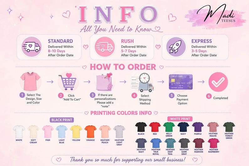a pink poster with a bunch of different things on it