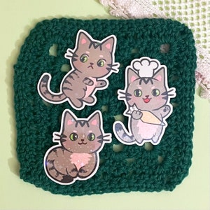 Mochi de gestreepte kat-stickers | Holo-glitter