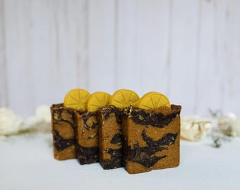 Jabón de leche de cabra, jabón de sebo, agua de luna, artesanal, proceso en frío, natural, barra individual / Naranja especiada