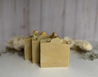 Jabón vegano de cristal, hecho a mano, proceso en frío, natural, barra individual / jaspe amarillo / lavanda, romero y salvia