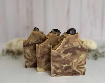 Jabón vegano de cristal, hecho a mano, artesanal, proceso en frío, natural, barra individual / cuarzo ahumado / lavanda, romero y salvia