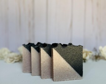 Jabón vegano de aceite de coco, jabón de sal, agua de luna, jabón artesanal hecho a mano, proceso en frío, natural, barra individual / carbón activado y arcilla de bentonita.