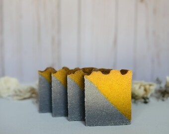 Jabón vegano de aceite de coco, jabón de sal, agua de luna, jabón artesanal hecho a mano, proceso en frío, barra individual natural / eucalipto y hierbabuena