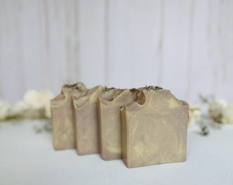 Jabón de leche de cabra, jabón de sebo, agua de luna, artesanal, elaborado mediante proceso en frío, barra individual natural / lavanda