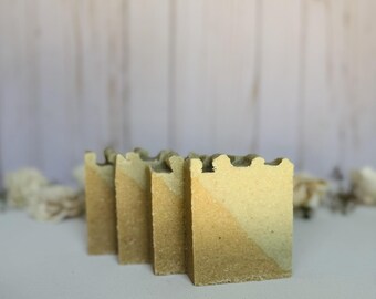 Jabón vegano de aceite de coco, jabón de sal, agua de luna, artesanal, elaborado mediante proceso en frío, barra individual natural / Limón y salvia