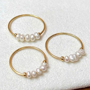Pearl Ring Gold Dainty 18K Plated Freshwater Knuckle Stack Layer Y2K Minimalist Band Bridesmaid French vintage small anniversary thin date