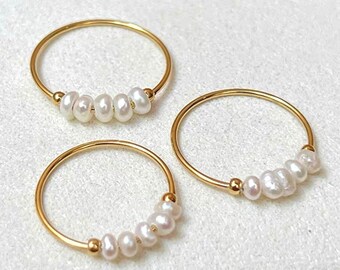 Pearl Ring Gold Dainty 18K Plated Freshwater Knuckle Stack Layer Y2K Minimalist Band Bridesmaid French vintage small anniversary thin date