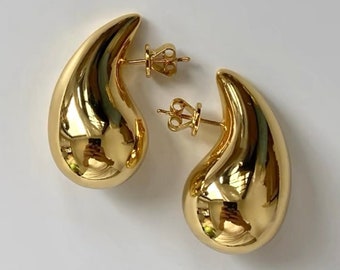 Boucles d'oreilles en forme de larme Plaqué or 18 carats, pluie d'eau, imperméable, acier inoxydable, Mini Kylie Chunky vintage, dôme, Huggie Hoop, anniversaire, 1 an, délicatesse