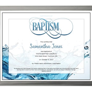 Plantilla de Certificado de Bautismo, Descarga Instantánea, Texto 100% editable, Simple, fondo de agua, Editar en Canva