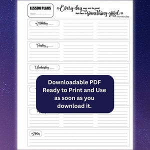 Lesson Planning Sheet, Printable, Instant Download, Week at a Glance ...