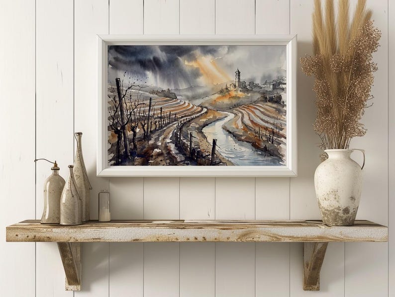 Watercolor Vineyard Landscape Print