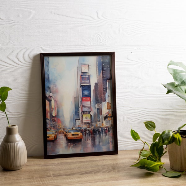 Times Square Art Print | Urban Ballet Lights Shadows | New York City Wall Decor | Digital Download | Expressive Watercolor