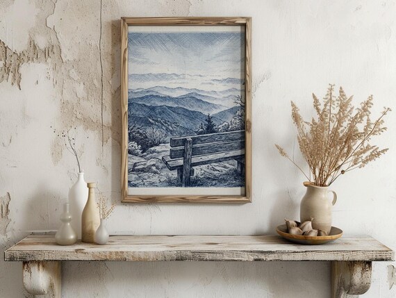 Mountain Overlook Bench Print