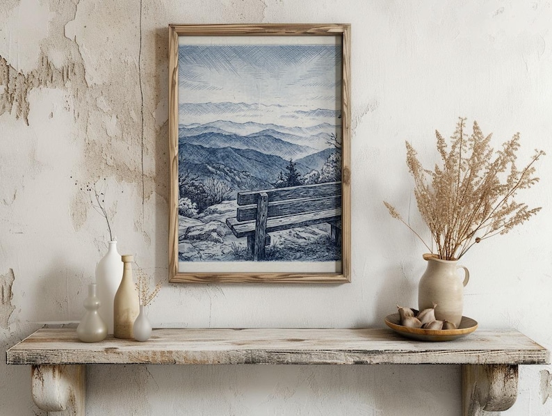 Mountain Overlook Bench Print