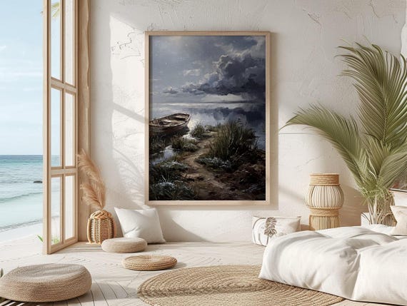 Moonlit Marsh Boat Print