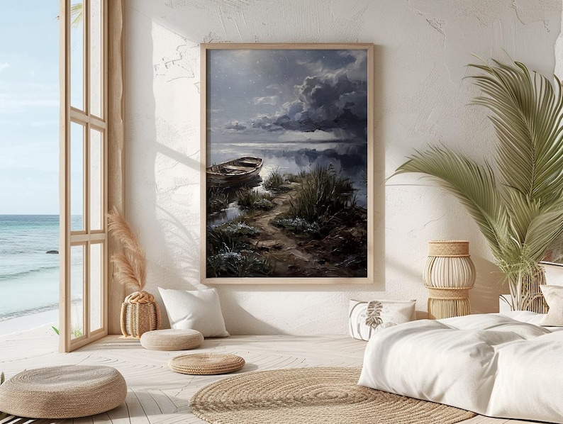 Moonlit Marsh Boat Print