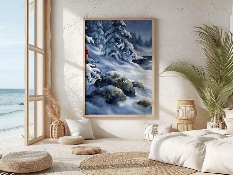 Christmas Gift Cardinal Winter Watercolor Print