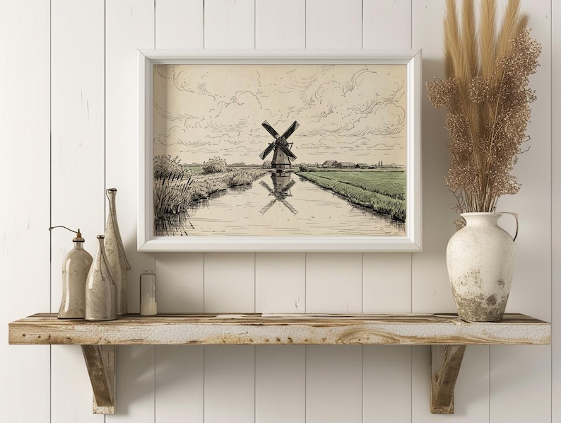 Dutch Windmill Canal Print