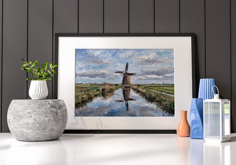 Dutch Windmill Canal Print